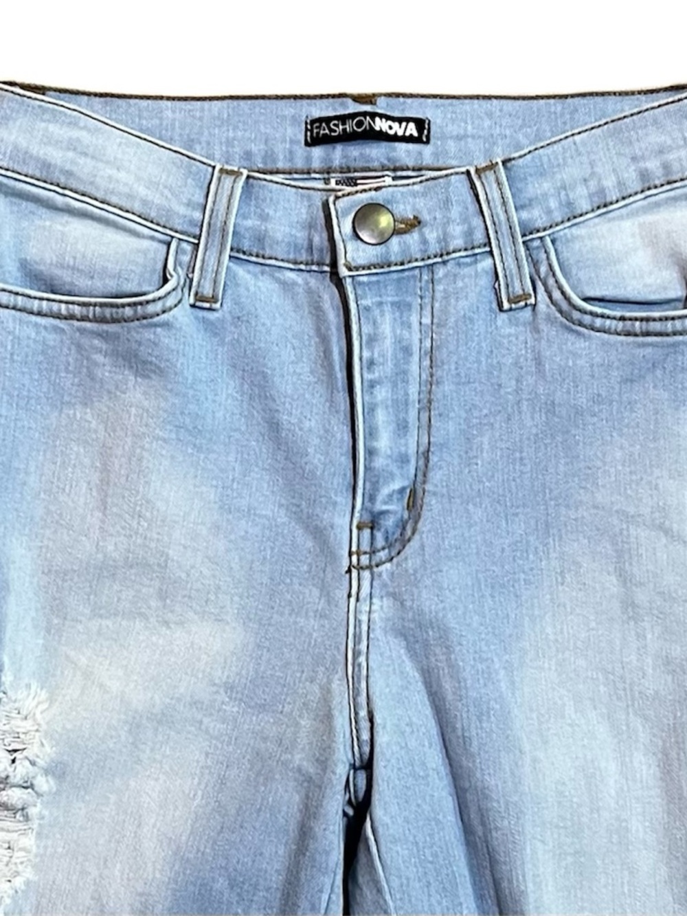 Fashion Nova Light Blue Distressed Skinny Jeans Size 26 - Picture 2 of 7